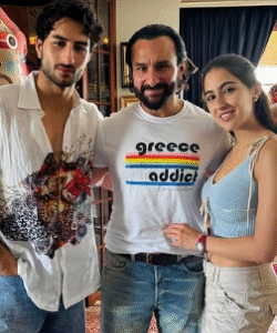 Sara Ali Khan With Her Brother & Father (Credit - Instagram)